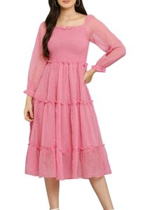 Chic Pink Tiered Smocked Dress
