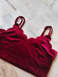 Velvet Scallop Trim Crop Top