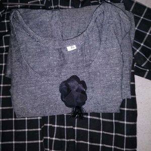 Chic Checkered Shrug with Gray Dress