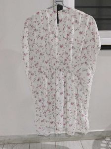 White Floral Kaftan Top with Mirror Work