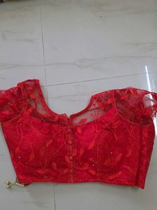 Red Embroidered Net Blouse