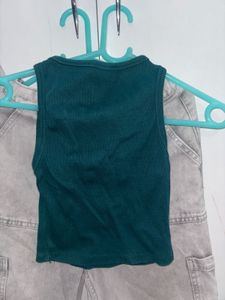 Gray Cargo Jeans &amp; Green Tank Top Set