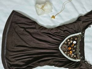 Embellished Brown Cap Sleeve Top