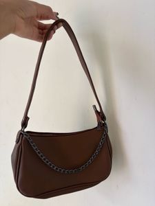 Brown Shoulder Bag with Chain Detail