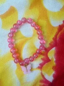 Pink Beaded Butterfly Charm Bracelet