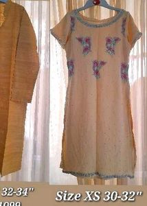 Cream Pure Silk Crepe Churidar Suit With Dupatt