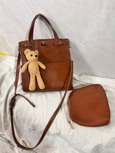 Brown Croc-Embossed Crossbody Bag