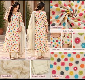 White Kurta Set with Colorful Polka Dots
