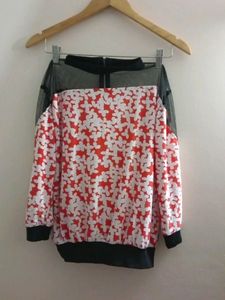 RED LINEN BLEND TOP WITH FLOWERS FOR WOMEN