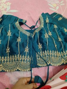 Elegant Teal Saree with Golden Stripes