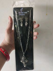 Silver Oxidized Necklace & Earrings Set