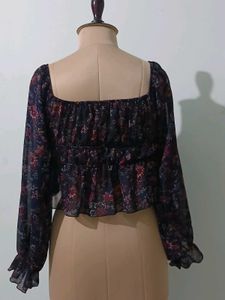 Floral Print Sheer Peplum Top