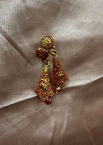 Stunning Red &amp; Gold Dangle Earrings