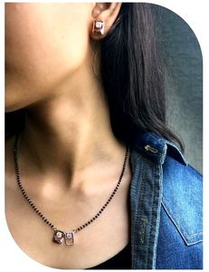 Rose Gold Diamond Mangalsutra And Tops Combo Pure Silver 925