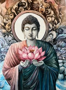 Watercolor Buddha Lotus Painting