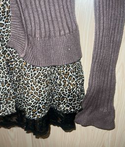 Cute Brown Cardigan with Leopard Print Top