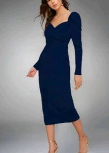 Elegant Navy Blue Long Sleeve Dress