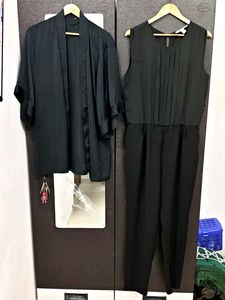 Chic Black Jumpsuit with Matching Kimono