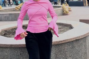 Pink Ribbed Long bell Sleeve Top