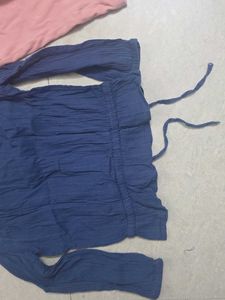 Blue Textured Button-Up Top