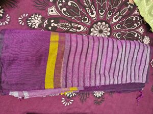Vibrant Purple Striped Saree