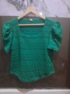 Emerald Green Lace Puff Sleeve Top