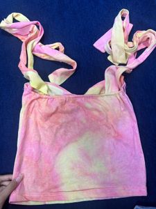 Tie-Dye Crop Top with Tie Shoulders