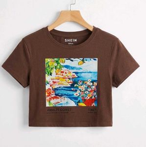 Brown Amalfi Coast Graphic Crop Top 🤎