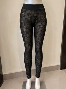 Sheer Black Floral Lace Leggings