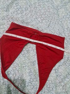 Red Halter Neck Ring Detail Top