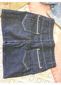 Dark Wash Denim Skirt with Braided Detail