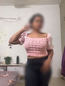 Chic Pink Square Neck Puff Sleeve Top