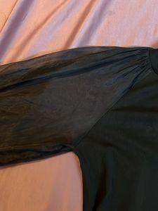 Chic Black Top with Sheer Sleeves