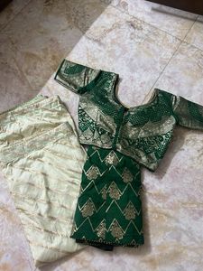Elegant Green &amp; Cream Lehenga Choli Set