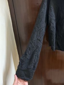 Black Eyelet Button-Up Shirt