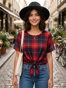 Chic Plaid Tie-Front Top