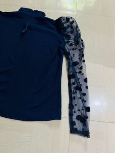 Stylish Navy Blue Top with Puff Sleeves