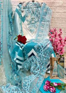 Stunning Blue & White Embroidered Kurta Set