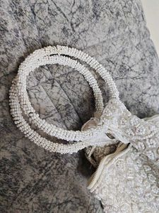 Elegant Beaded White Clutch Bag