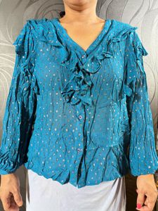 Chic Teal Ruffled Blouse
