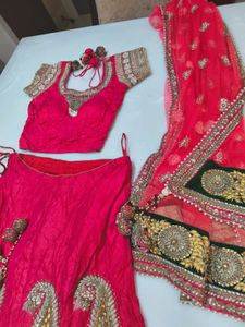 Stunning Pink heavy handwork bridal lehenga Choli