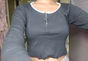 Ribbed Zip Neck Long Sleeve BlackTop