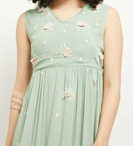 Green Embroidered  Cotton gown