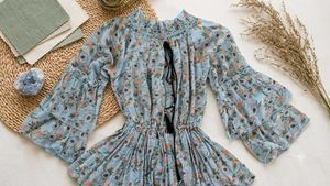Light Blue Floral Bell Sleeve Top