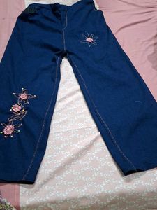 Embellished Wide Leg Denim Pants