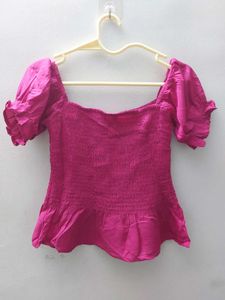 Hot Pink Smocked Puff Sleeve Top