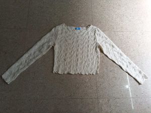 Cream Textured Long Sleeve Top