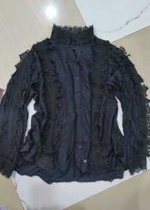 Elegant Black Lace Trimmed Blouse