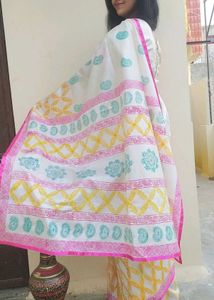 Handmade Pure Silk Block-Printed Saree with Blouse