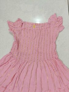 Pink Tiered Maxi Dress with Gold Accents